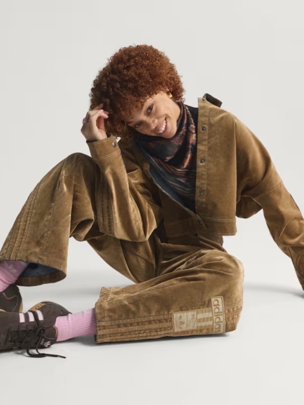 adidas Women’s Tan Velvet Wide-Leg Track Pants